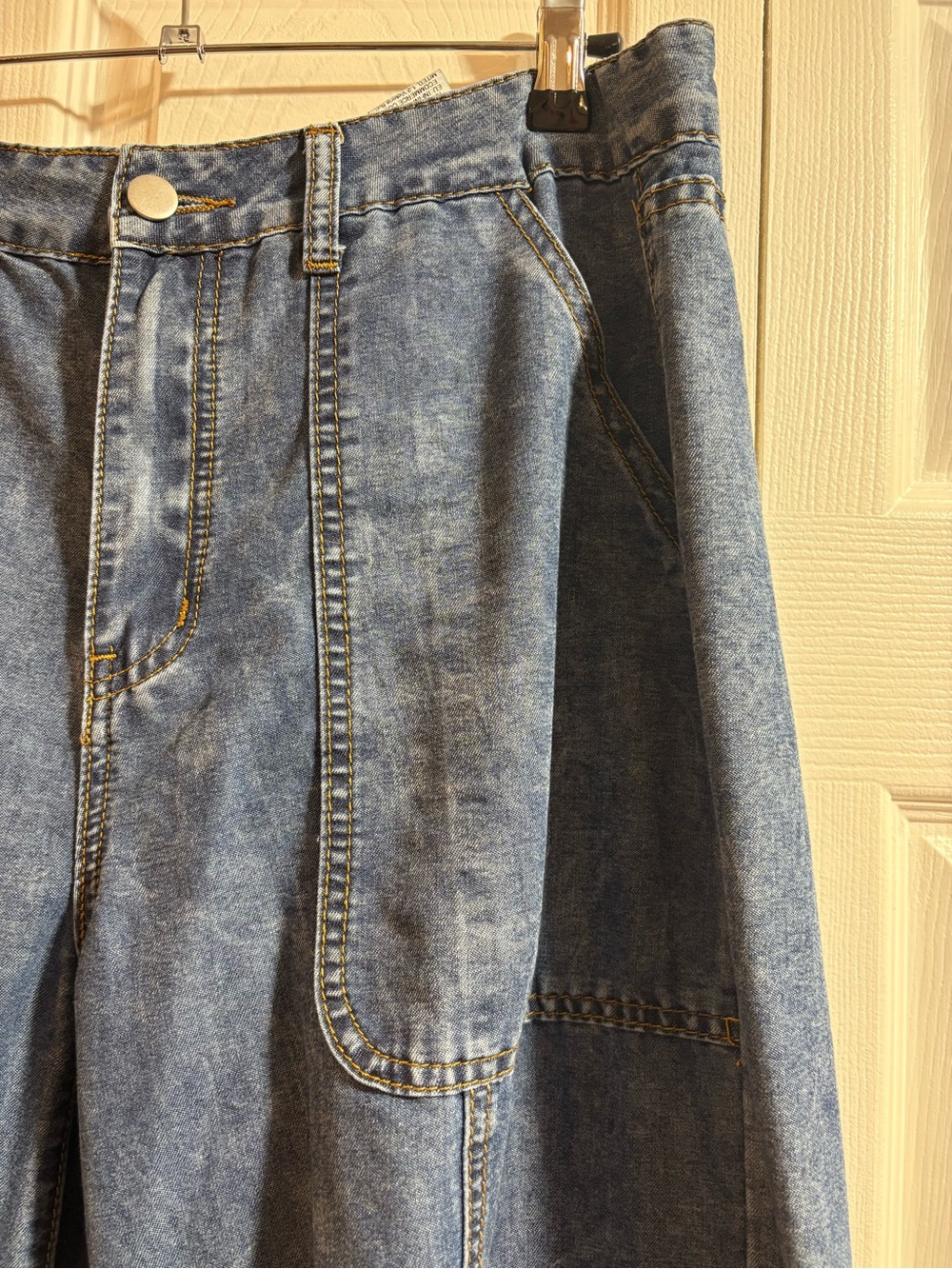 Boho Wide Leg Ruffle Hem Denim Jeans | High Rise Patch Pocket Pants  Western - Picture 3 of 4